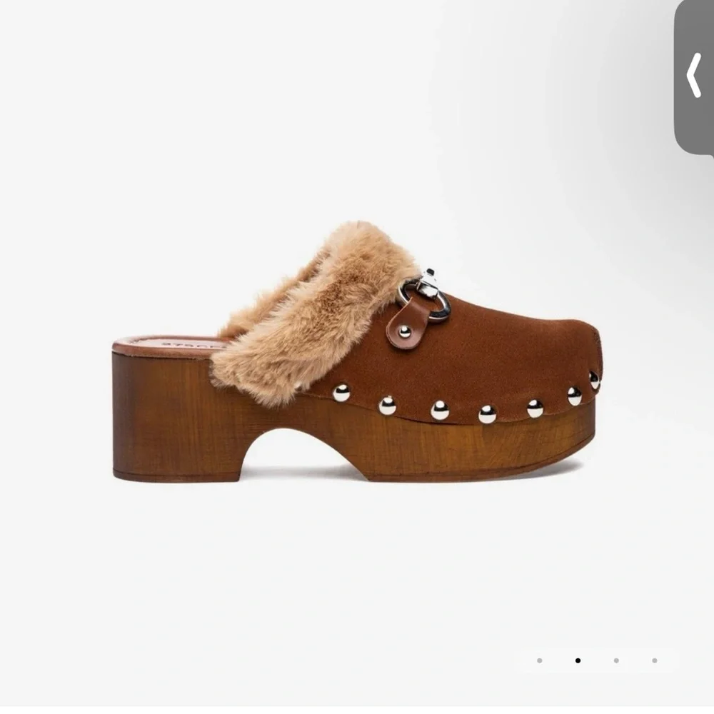 275 Central Faux-Fur Trim Brown Platform Clog Mule. Made in Italy size 38 - Picture 1 of 7